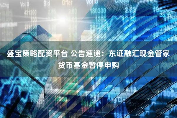 盛宝策略配资平台 公告速递：东证融汇现金管家货币基金暂停申购